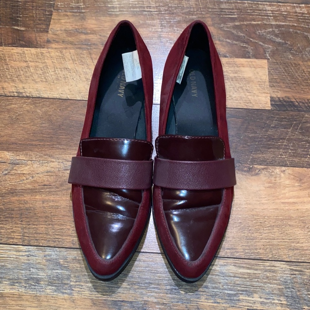 Maroon heeled loafers